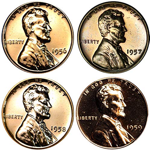 1956 1957 1958 1959 Доказ Линколн Меморијал Центи-Сет на 4 Монети-Убава Доказ Монети