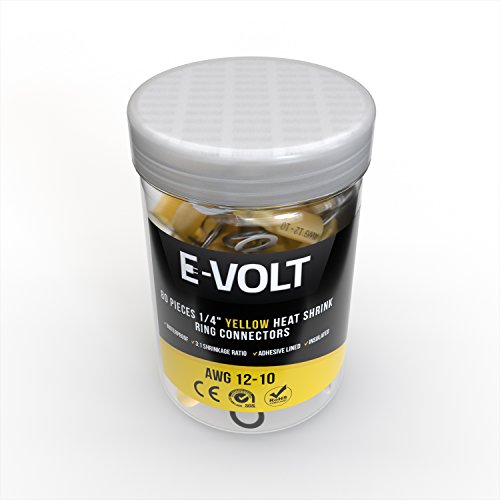 Конектори за прстен за намалување на топлината E-Volt-80 PC 1/4 Yellowолта 3: 1 Сооднос на намалување, приклучоци за лепило за