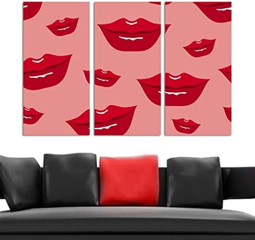 Wallидна уметност за дневна соба, образец на црвени усни врамена декоративно масло за сликање постави декоративни модерни уметнички дела подготвени