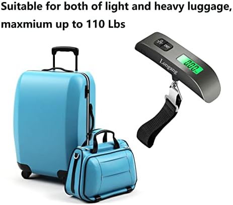 Лонганг 110 Фунти Дигитална Висечка Вага За Багаж Со Позадинско Осветлување За Патување, Вклучена Е Рачка За Гумена Боја И Батерија