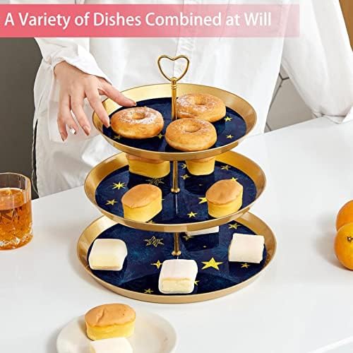 3 нивоа десерт штанд со кекс овошна чинија пластична служба на држач за приказ за свадба роденден за бебиња туш чај украси круг, жолти