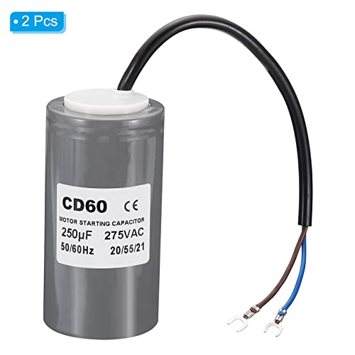 Patikil CD60 Работен кондензатор, 2 пакет 250UF 275V 2 жици 50/60Hz Почеток на кондензатор на мотор 100x50mm за моторот на компресорот