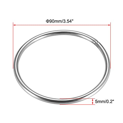 Uxcell 201 прстен од не'рѓосувачки челик О 90мм Надворешен дијаметар од 5мм дебелина заварени заварени тркалезни прстени 4 парчиња