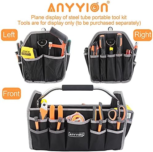 Anyyion 16.5in торба со алатки, торба со алатки за електрична енергија, отворени врвни торби со алатки, многу џебови можат да држат многу