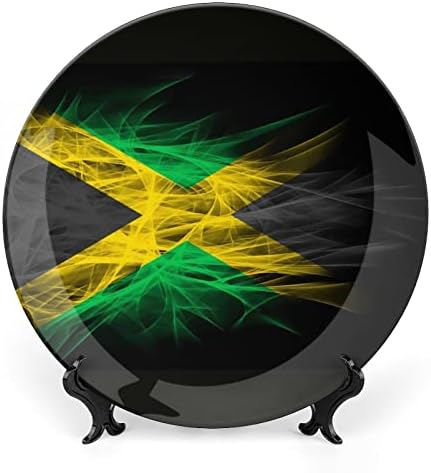 Знамето на Јамајка Персонализирана коска Кина Прилагодени керамички декоративни плочи Домашна тркалезна плоча со држач за приказ 8инх