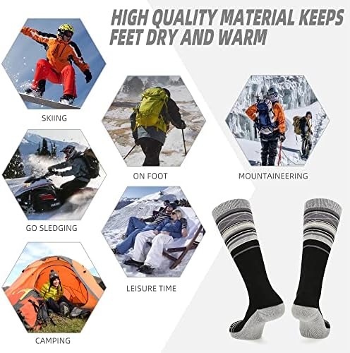 Пругата 2-Парови Ски Чорапи 85% Памук За Скијање, Аикидо, Зимски Спортови На Отворено за Мажи &Засилувач; Жените