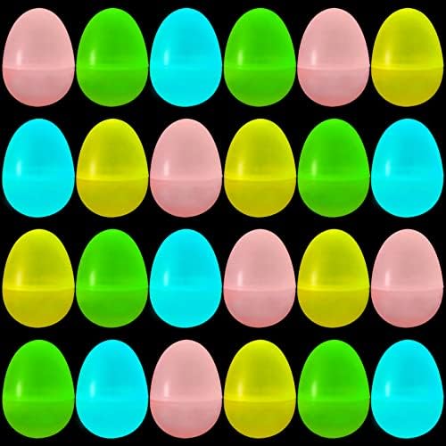 Kafka 24pcs Велигденски јајца светат во темни, пластични велигденски јајца Велигденски корпи за корпи, Велигденски јајца лов на забава,