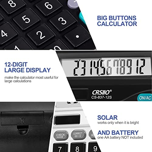 8 Калкулатори на биро за пакувања со големи копчиња и големи калкулатори за десктоп со двојна моќност 12 -цифрен калкулатор за соларна