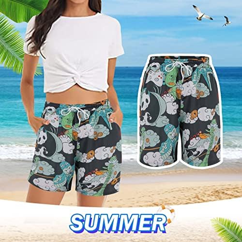 Женски обични шорцеви летни удобни шорцеви на плажа еластична половината цветни печати без граници шорцеви за жени