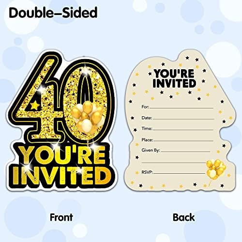 Pв 15 Пакет Злато И Црно 40-Ти Роденден Во Облик На Пополнување На Покани Картички Со Коверти За Возрасни, Смешни Роденден Годишнината