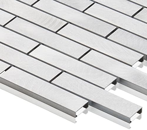 Modket Brick Brushed Aluminum Metallic Mosaic Tile Mesh Monted Backsplash Кујна / Бања / Акцент wallид АМ -211 - Пример