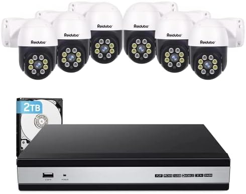 Reidubo 6 PCS 2K PTZ POE Outdoor Security Cameras @25FPS боја на ноќта и 4K 8CH POE NVR