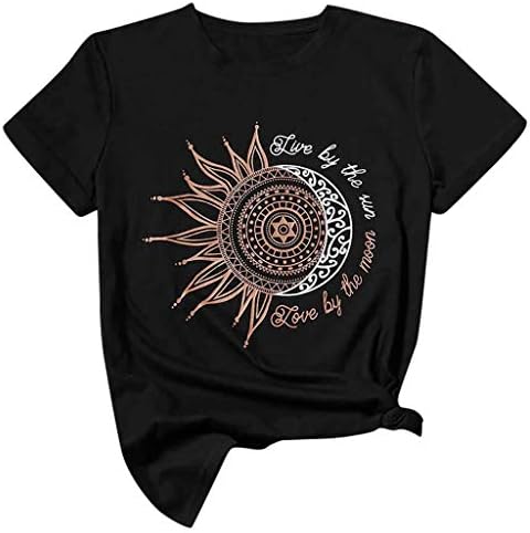 Женски графички маички обични сончогледи кратки ракави маички екипажот на екипажот гроздобер сонце и месечина маица симпатични летни врвови