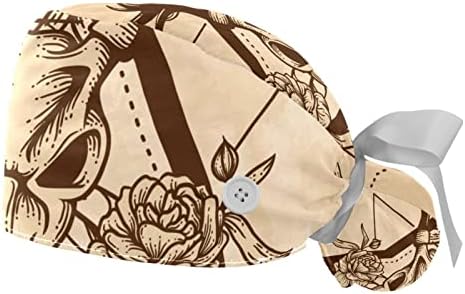 Кигауру антички стар елен череп работна капа со копчиња долга коса еластична лента вратоврска назад капа за жени