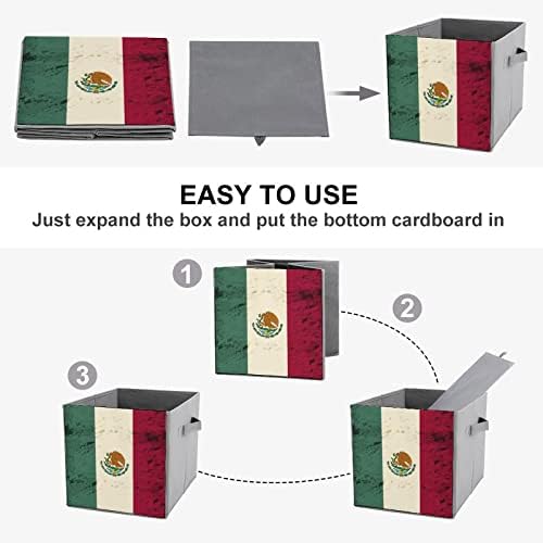 Ретро Мексико Знаме Големи Коцки Корпи За Складирање Склопувачки Платно Кутија За Складирање Организатори На Плакарот За Полици