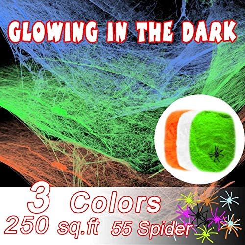 3 бои 150g Ноќта на вештерките Сјај Спајдер мрежи затворено и отворено плашлив пајак со мрежи со 55 лажни пајаци за украси за Ноќта