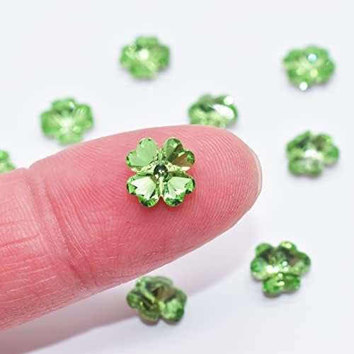 Lifeost 10pcs 3D привлечни нокти Зелени четири лисја за лисја на лисја уметнички скапоцени камења Симпатични кристали на ноктите