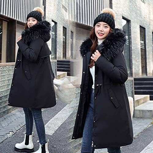Палта за жени, зимска топла задебелена памучна јакна со цврста боја со цврста боја, палто со крзно од крзно, отстранлив аспиратор