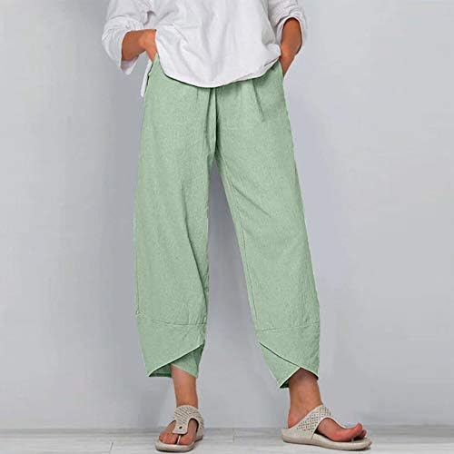Gufesf Постелнини панталони за жени плус големина каприс панталони памучни постелнина широка нога обична лето удобна лабава