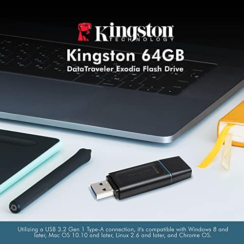 Кингстон 64GB DataTraveler Exodia Флеш Диск-DTX/64GB w/ USB 3.2 Gen 1 Тип-Врска, Максимална Пропусност од 5 Gb/s плус Xpix Пакет Вклучувајќи