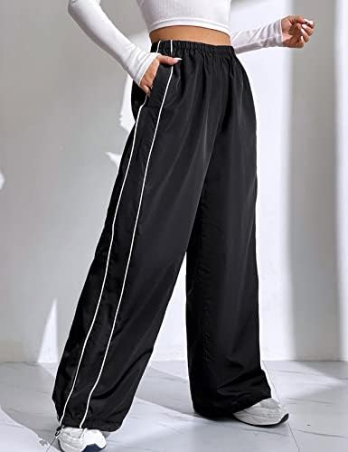 Kissonic женски падобран панталони широки нозе Baggy Y2K патеки со патеки со низок половински панталони улична облека