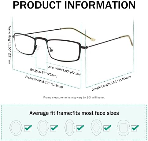 Eyekepper 5-пакет директно тенка печат метална рамка полу-очи за читање очила Читатели Гунметал
