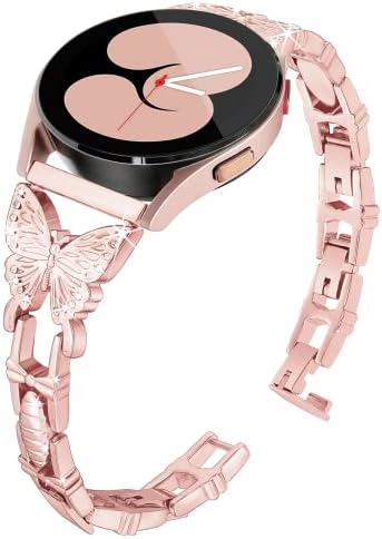 Компатибилен со 20мм Samsung Galaxy Watch 5/ Watch 4 +40mm Diamond Case, моден луксузен пеперутка Bling Diamond Band за фустани
