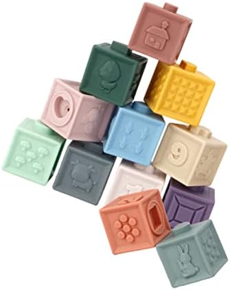 Тојвиан 12 парчиња Бебешки Меки Гумени Градежни Блокови Играчки За Капење За Мали Деца Редење Играчки Детски Блокови Градежни Блокови