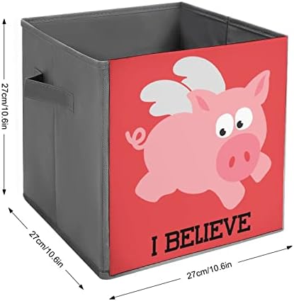 Летечка Свиња Верувам Склопувачки Коцки За Складирање Ткаенина Кутија 11 Инчни Преклопливи Канти за Складирање Со Рачки