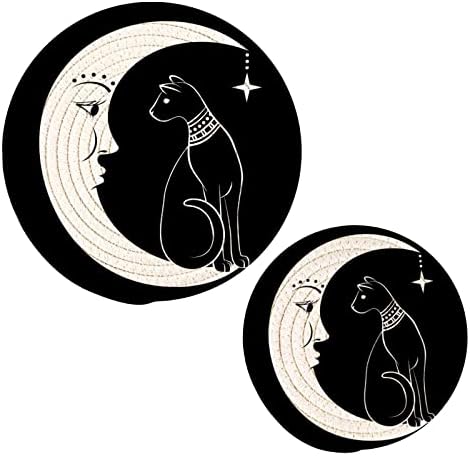 Црна мачка месечина за Ноќта на вештерките за жешки јадења држачи за тенџере сет од 2 парчиња топли влошки за кујнски отпорни на