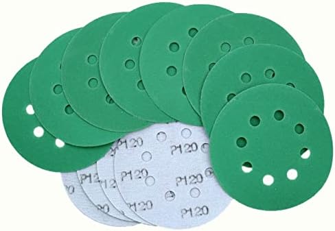 Дискови за пескарење од 5 инчи 8 дупки 120 решетки со влажна сув филм поддржана од зелена линија и дискови за шкурка за јамка за случаен