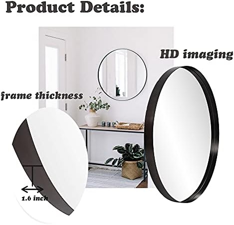 ВГРФМ 24 Инчен Круг Огледало Црна Метална Рамка Огледало Круг Ѕид Монтирани Огледало Бања Ѕид Огледало За Влез, Дневна Соба, Спална Соба