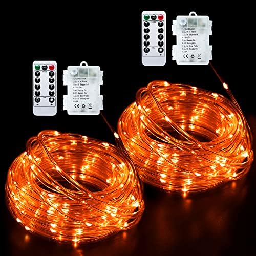 Jmexsuss портокалово светла за јаже батерија оперирани Божиќни светла, 2 пакувања секоја 33 ft 100 LED LED батерија јаже светла на отворено