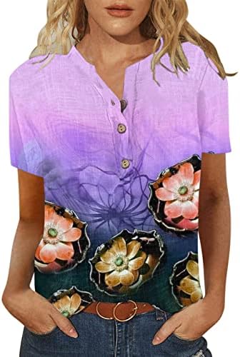 Врвови на култури за жени кратки ракави летни модни обични трендовски печатени маички кошула со копче деколте маици шифон