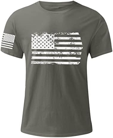 Американско знаме на LCEPCY на кошула за ракави за мажи, маички со кратки ракави на вратот на екипажот, 4 -ти јули Графички маички