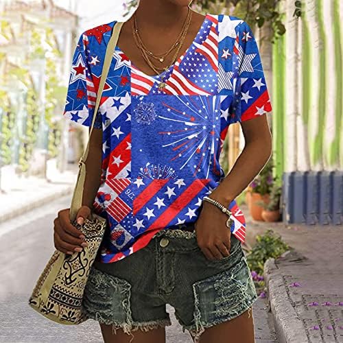 4-ти јули врвови за жени преголеми обични летни маици 2023 Патриотски кошули против Денот на независноста на вратот Ден на блуза Топ