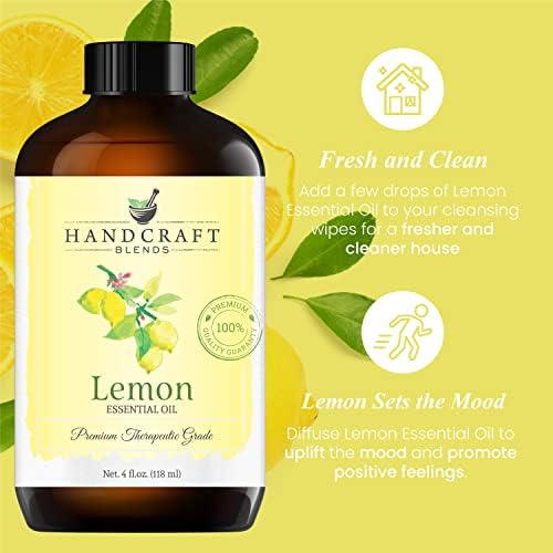 Есенцијално масло од лимон за рачно занаетчиство - чисто и природно - премиум терапевтско одделение со премиум стакло - огромна 4 fl.
