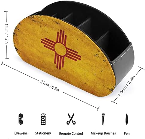 Потресени Ново Мексико Знаме Кожен Држач За Далечински Управувач со 5 Прегради Канцелариска Кутија За Складирање Послужавник За Работна