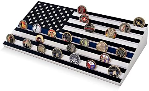 7 Редови Предизвик Монета Дисплеј Воен Предизвик Носителот Монета Тенка Сина Линија Американски Знаме Монета Решетката Има 48-55 Монета