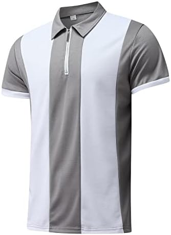 XXBR Менс летен голф кошула со кратки ракави ленти за крпење 1/4 патент кошули со опуштено полнење поло работно место деловни врвови на врвови
