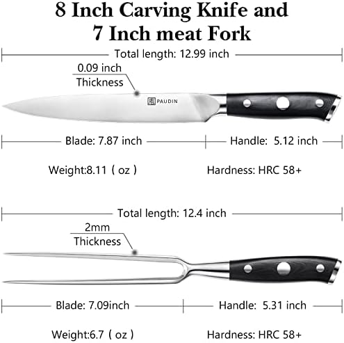 ПАУДИН 12 Инчен Нож За Сечење + 8 Инчен Нож За Резба И Вилушка