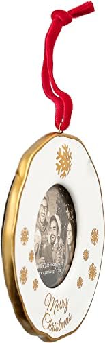 Компанија за подароци за павилјон Божиќен украс - 4 ”злато и бело тркалезно зачувување на подарокот со 2,36” фото рамка за вметнување