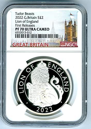 2022 GB S2 £ Велика Британија Квинс Тудор astsверови Лав на Англија кралицата Елизабета прво издава S2 £ NGC PF70 UCAM