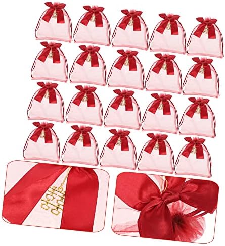 Ханабас 20 парчиња Чанти Мали Гроздобер Лак Обетки Црвени За Торбички За Подароци За Бонбони-Фаворизира Свадба Со Торба За Извлекување Органза