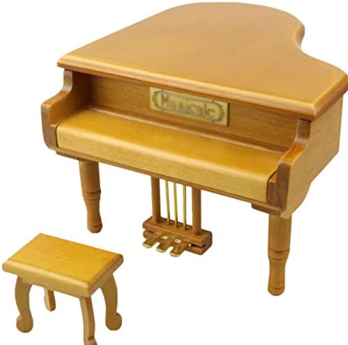 Лиуз жолта музичка кутија во форма на пијано, креативен роденденски подарок со мала столица, музичка кутија за украси на lубовници