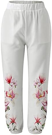 Женски обични постелнини панталони гроздобер графички принт удобен палацо салон панталони широка нога еластична половината јога панталони