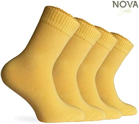 Bamboo дијабетични чорапи жени - 4 пара, чорапи со дијабетичари на глуждот, меки, широки, истегнати, беспрекорни пети, идеални за отечени