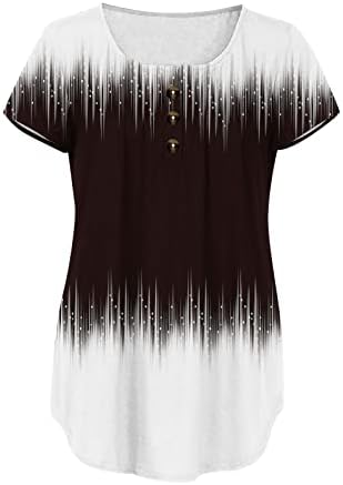 Женски цветни туники врвови 2022 летни кратки ракави маички V вратот меки маички со кошула до обични удобни блузи