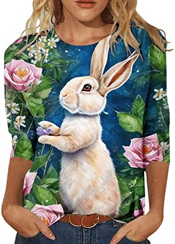 Јангкиги женски Велигденски кошули жени 3/4 ракав горниот блуза графички печати обичен туничен врвови маица маица