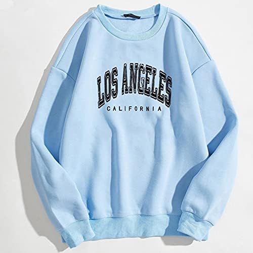 Aniувуд жени преголеми Лос Анџелес Калифорнија Писмо за печатење Графичко руно џемпер екипаж на екипажот со долг ракав пулвер 48